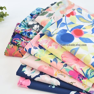 Tela de algodón con estampado floral de acuarela para vestido de verano (1/2 yarda)