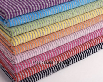 2 mm Stripe Cotton Knit, Stripe Jersey Knit, Stretchy Knit Fabric, Grey Gray & Blue Pink Purple Green Yellow - 1/2 Yard