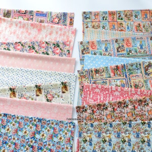 Girls Cotton Fabric Alice In Wonderland Fairy Tale floral Cotton- 1/2 yard