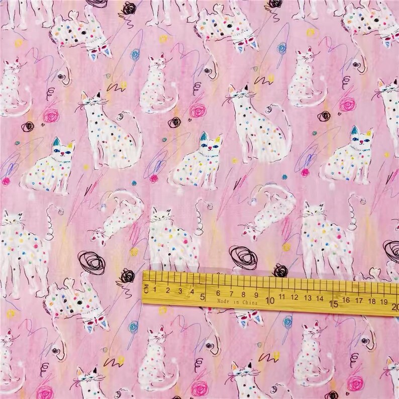 20s Spots Abstract Cats Print Pink Cotton Fabric for Hats, Kiss Clasp Bags, Book Covers & Pouches- 1/2 yard image 4