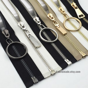 Silver Gold 5 Teeth Zippers, One Way Metal Zippers For Jackets & Chaps BRASS Separating Select Color and Length image 1