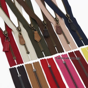 5 fermetures à glissière bronze bronze, fermetures à glissière en métal rose rouge jaune noir ivoire pour sacs à main extrémité de fermeture en laiton - Sélectionnez la couleur et la longueur