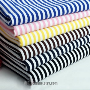 Bright Stripe Fabric White Red Royal Blue Pink Yellow Black Stripe Baby Jersey Knit Cotton Fabric- 1/2 Yard