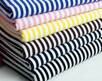 Bright Stripe Fabric White Red Royal Blue Pink Yellow Black Stripe Baby Jersey Knit Cotton Fabric- 1/2 Yard