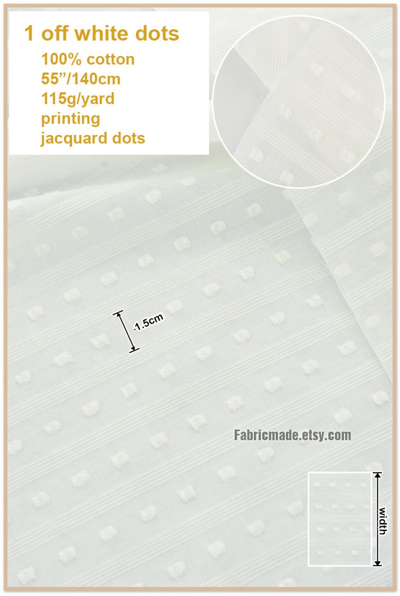 Thin Cotton Fabric With Jacquard Weave Dots Stripes For Summer 1/2 yard 1 off white dots