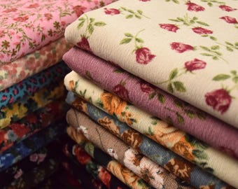 Floral Corduroy Fabric – Vintage Style Polyester Blend, Garment Sewing (1/2 Yard)