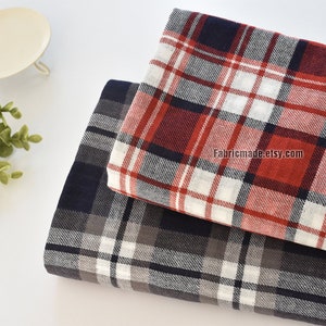 Reversible Red Gray Grey Plaid Stripes Fabric Yarn Dye Check Stripes Cotton Gauze Fabric Double Layers- 1/2 Yard