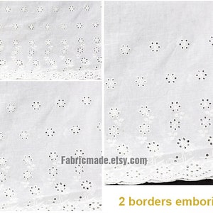 White Cotton Eyelet Borders Fabric, Embroidery Siders Fabric Cotton ...