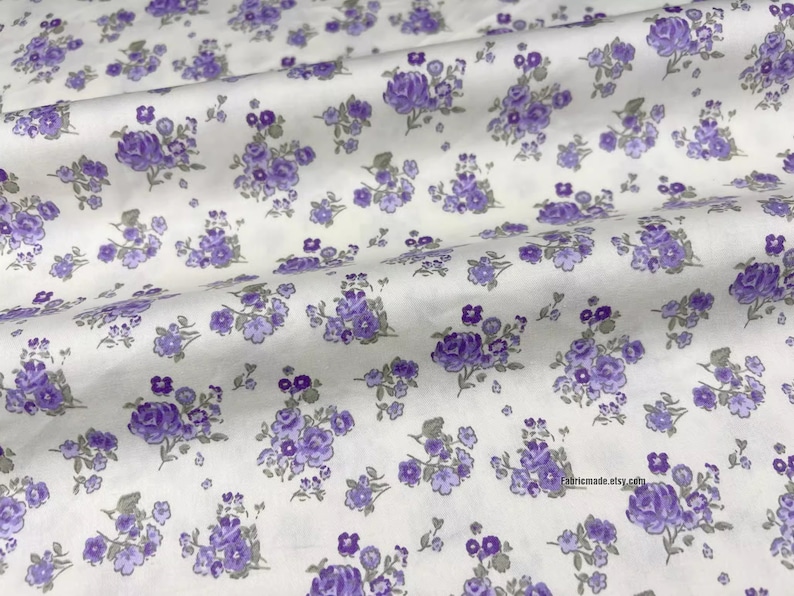 Rose Flower Cotton Fabric/ Purple Red Roses Floral Cotton For Quilt Summer Dress 1/2 yard image 4