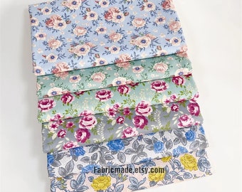 Shabby Rose Floral Cotton Fabric, Cottage Chic Pink Yellow Roses Flower Cotton Fabric- 1/2 yard