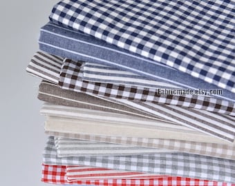 Striped and Plaid Cotton Linen Fabric – Yarn Dye, Sewing and Crafting (1/2 Yrd)