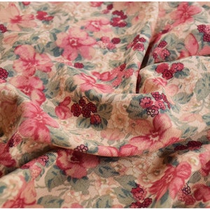 Pink Orange Brown Floral Corduroy Fabric - 1/2 yard