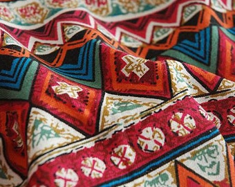 Sale- Colorful Stripe Cotton Linen Fabric BOHO Vintage Bohemian Wall Painting Style Fabric-  1/2 Yard
