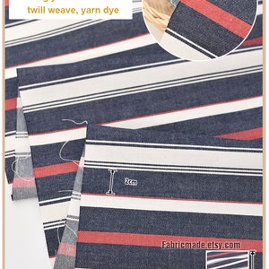 Stripes Cotton Fabric, Yarn Dye Grey Gray Navy Red White Stripes Fabric For Clothing 1/2 yard image 4