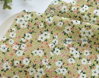 Floral Seersucker Gray Green Bubble Cotton Pink White Flower For Girls- 1/2 Yard