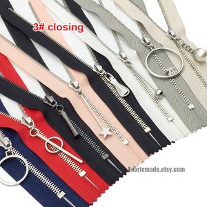 3# Luxury Silver Closing Teeth Zippers, One Way Metal Zippers #3 BRASS Zipper - Select Color and Length