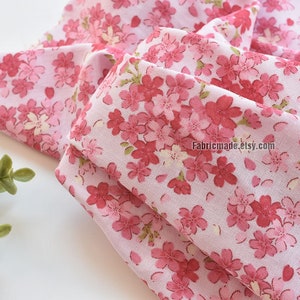Shabby Chic Pink Sakura Floral Double Gauze Cotton Fabric- 1/2 Yard