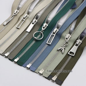 No. 5 Metal Two Ways Zipper Silver Teeth in Black Khaki Army Green Grey  Gray White 80-120cm Length 