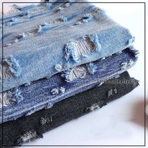 Heavy Denim Cotton Fabric Hollowed Holes Denim Blue Cotton For Jeans - 1/2 yard