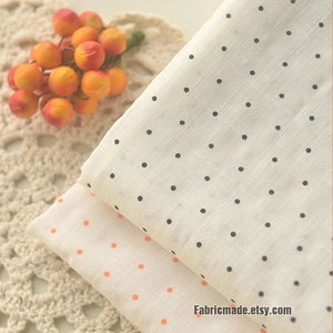 Tiny Polka Dots Linen Cotton Fabric Off white Ivory Fabric with Black Orange Dots 1/2 yard image 2