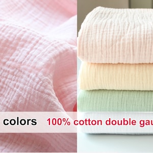 77 colors- Double Layered Gauze Muslin fabric, 100% cotton Soft Solid Plain For Babies- Fabric by 1/2 yard