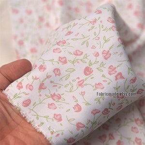 Dandelion Pink Floral Cotton Linen Stretch Fabric -1/2 Yard