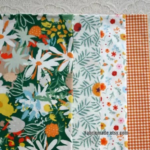 Orange Floral Fabric Flower Cotton Collection -  1/2 yard