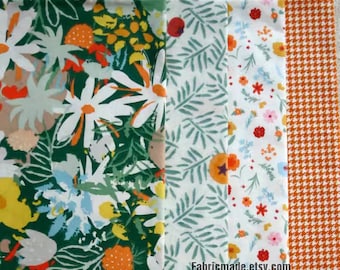 Orange Floral Fabric Flower Cotton Collection -  1/2 yard