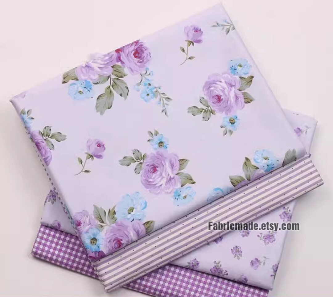 Shabby Chic Purple Floral Cotton Fabric, Lilac Flower Print, 1/2 Yard ...
