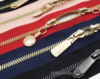 No. 5 Metal Two Ways Closed End Zipper Gold Teeth In Black Khaki Red Pink White, Bag Purse Zipper