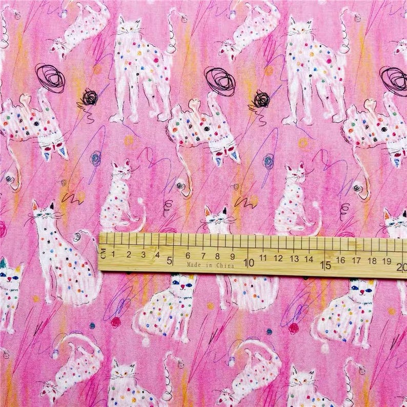 20s Spots Abstract Cats Print Pink Cotton Fabric for Hats, Kiss Clasp Bags, Book Covers & Pouches- 1/2 yard image 9