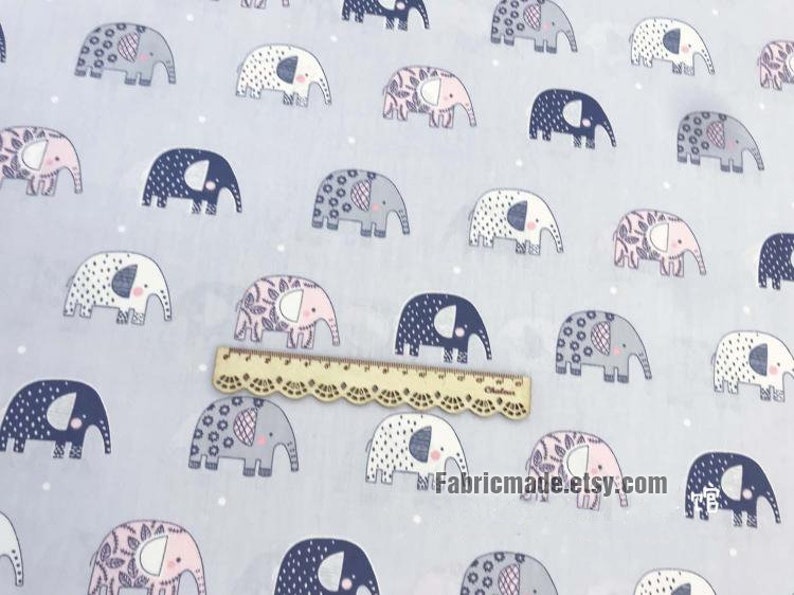 Cute Elephant Cotton Children Kid/'s Fabric Grey Gray Pink Cotton Fabric 12 yard