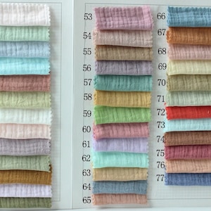 77 colors- Double Layered Gauze Muslin fabric, 100% cotton Soft Solid Plain For Babies- Fabric by 1/2 yard