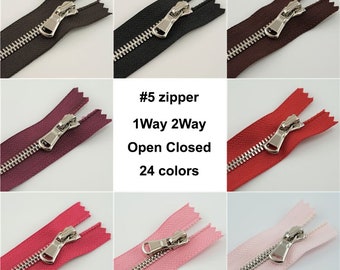 5# Closing Zippers Silver Teeth Zippers, Metal Zippers #5 BRASS - Select Color and Length