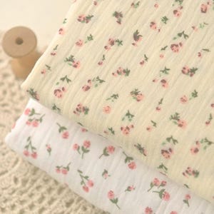 Soft Tiny Pink Rose Bud Floral Gauze Cotton For Kids Baby - 1/2 Yard