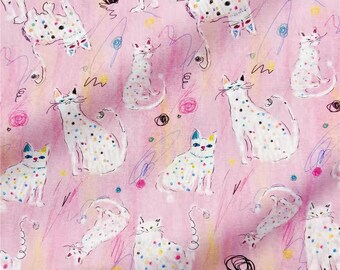 20s Spots Abstract Cats Print Pink Cotton Fabric for Hats, Kiss Clasp Bags, Book Covers & Pouches- 1/2 yard
