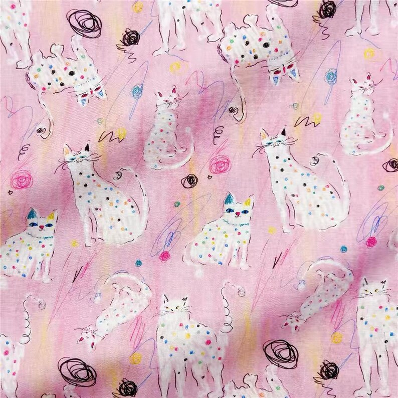 20s Spots Abstract Cats Print Pink Cotton Fabric for Hats, Kiss Clasp Bags, Book Covers & Pouches- 1/2 yard image 1