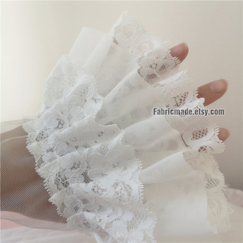 Peach 3 D 1 Yard White Two Layers Chiffon and Cotton Lace Trim for Wedding and Embellishment