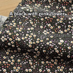 Corduroy Cotton Fabric, Pinstripes Black Brown Corduroy Cotton With Small Daisy Flower Fabric 1/2 yard image 2