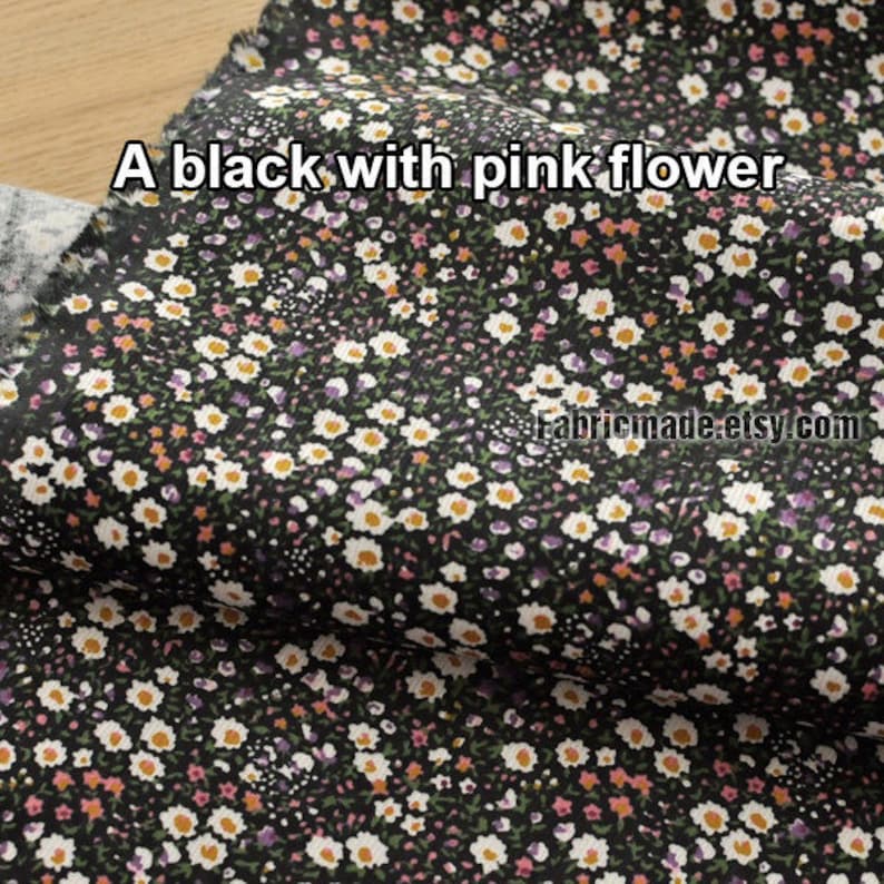 Corduroy Cotton Fabric, Pinstripes Black Brown Corduroy Cotton With Small Daisy Flower Fabric 1/2 yard image 2