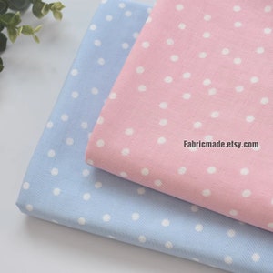 White Polka Dots Double Gauze Cotton Fabric On Light Pink Blue For Pajamas Kids- 1/2 yard