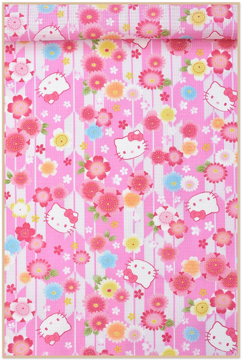 Cartoon Cats Rabbit Floral Cotton Fabric Pink Flower Cotton 12 Yard