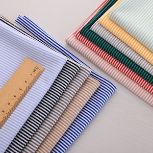 Cotton Knit Fabric, Soft Cotton Knitting Stretch Fabric Stripes Jersey Fabric Pink Blue Green Yellow White Stripes - 1/2 yard 18&quot;x67&quot;