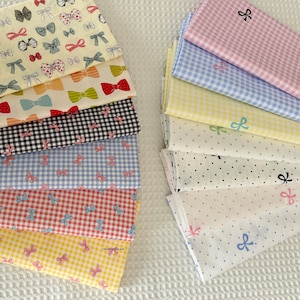 Cartoon Bows Gingham Cotton Coordinating Fabric - 1/2 yard