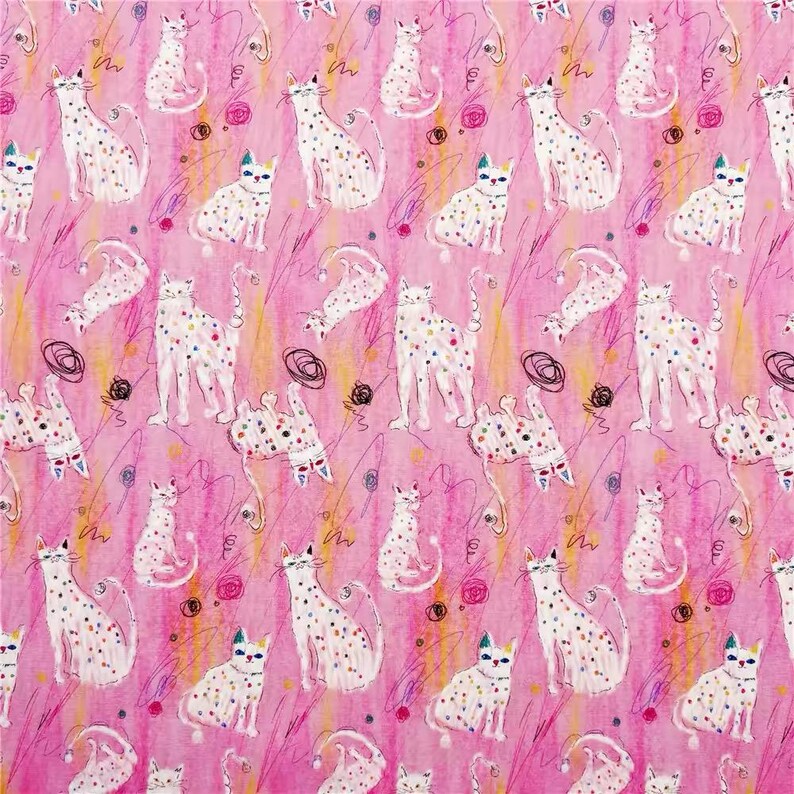 20s Spots Abstract Cats Print Pink Cotton Fabric for Hats, Kiss Clasp Bags, Book Covers & Pouches- 1/2 yard 2 darker pink