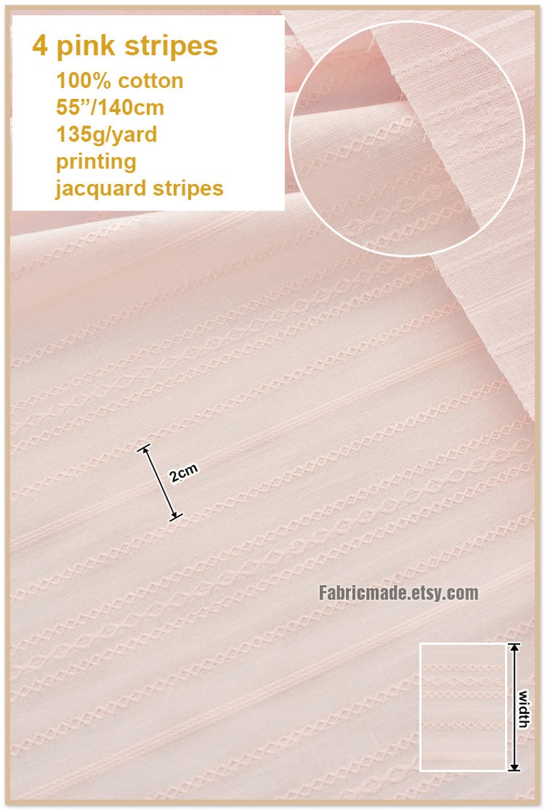 Thin Cotton Fabric With Jacquard Weave Dots Stripes For Summer 1/2 yard 4  pink stripes