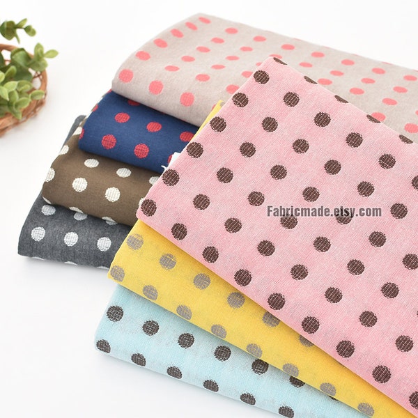 Yarn Dye Jacquard Dots Fabric, Large Polka Dots Cotton In Pink Yellow Navy Blue Brown For Baby Quilting Fabric - 1/2 yard