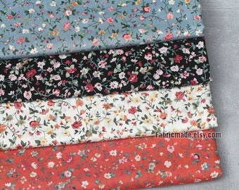 Tiny Floral Cotton Fabric, Orange Red Flower Cotton Coordinating  Fabric - 1/2 Yard