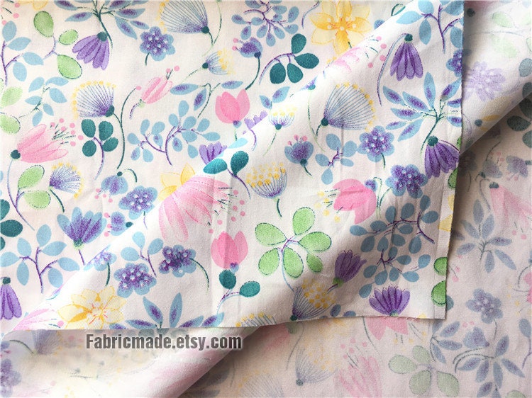 Pastel Purple Lilac Pink Floral Dots Cotton Fabric - 1/2 Yard - Etsy