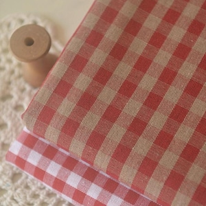 Red  White Gingham Plaid Linen Cotton Blended Fabric - Fabric 1/2 yard